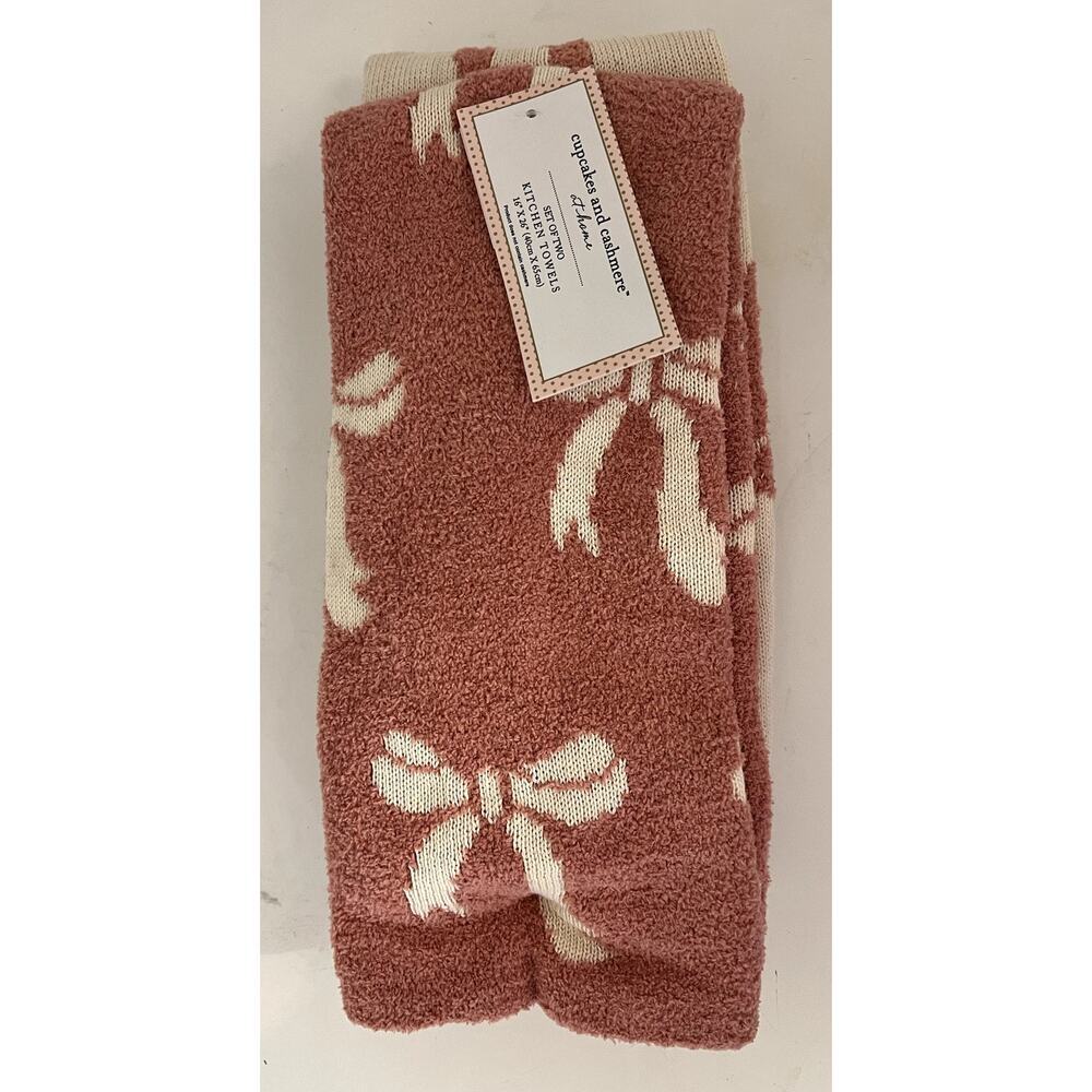 Cupcakes and Cashmere Hand Towels Pink BOWS‎ Pink White Set of 2